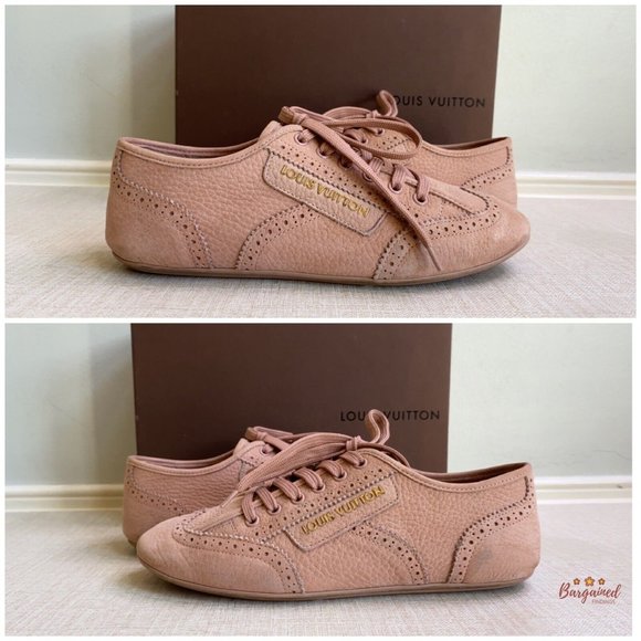 Authentic Louis Vuitton Soft Pink Leather Wing Tip Flat Sneakers Size 37/7 - Picture 11 of 13